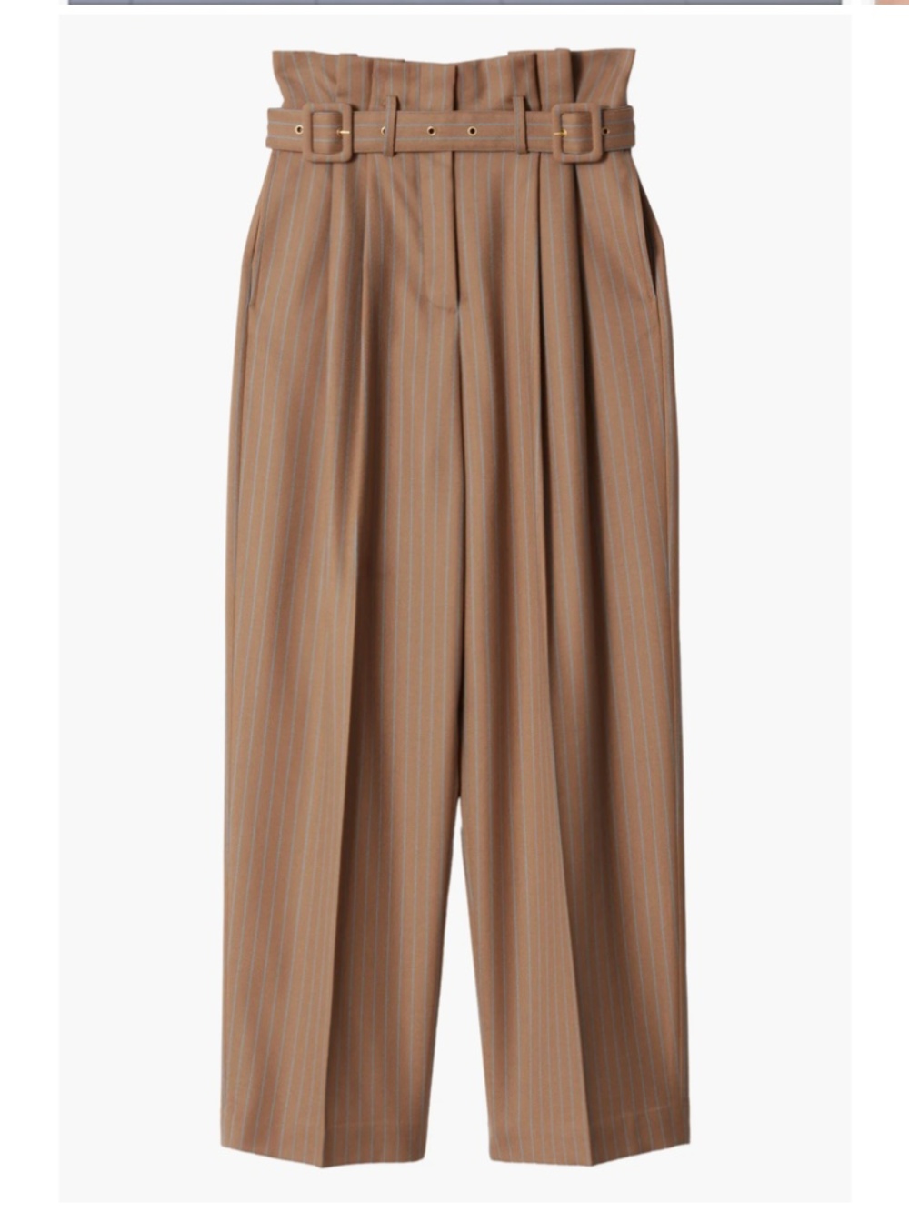 & Other Stories Tailored Stripe Belted Paperbag Waist Wool Trousers - Picture 4 of 4